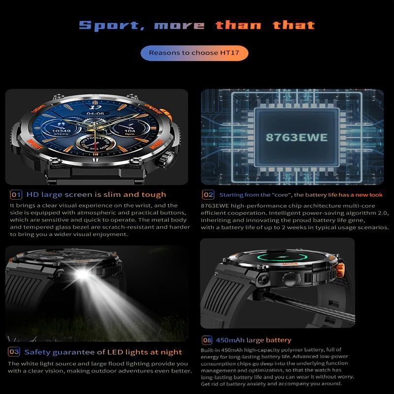 1.46 Inch HD Screen Smartwatch, Multi-functional Outdoor Sports Fitness Tracker, Wireless Receiving & Calling Multi-sport Mode Pedometer, Waterproof Watch with LED Light for Android/iOS Men & Women, Health S